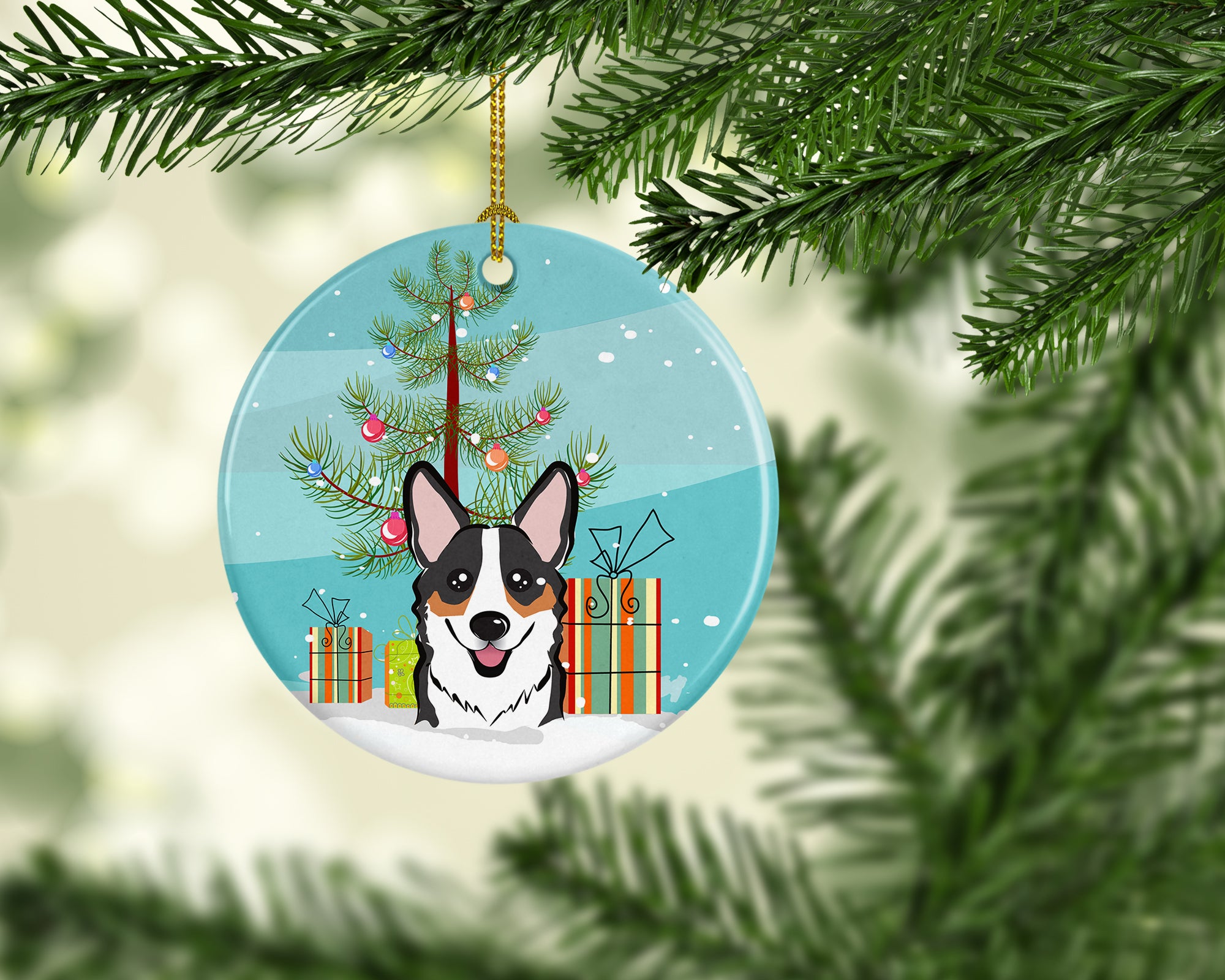 Christmas Tree and Tricolor Corgi Ceramic Ornament BB1627CO1 - the-store.com