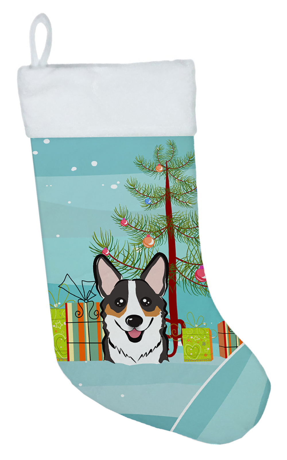 Christmas Tree and Tricolor Corgi Christmas Stocking BB1627CS  the-store.com.