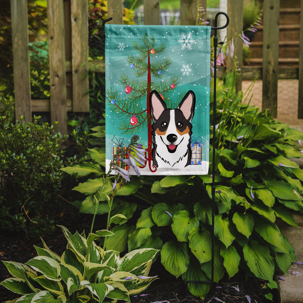 Christmas Tree and Tricolor Corgi Flag Garden Size BB1627GF.