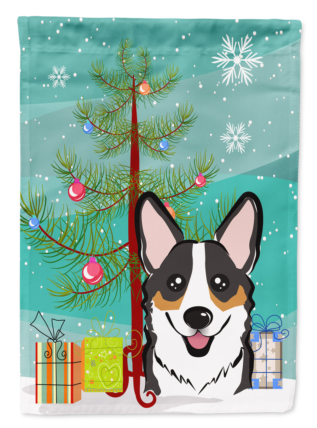 Christmas Tree and Tricolor Corgi Flag Garden Size BB1627GF.