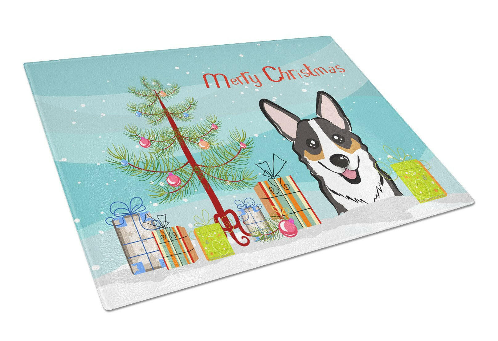 Christmas Tree and Tricolor Corgi Glass Cutting Board Large BB1627LCB by Caroline's Treasures