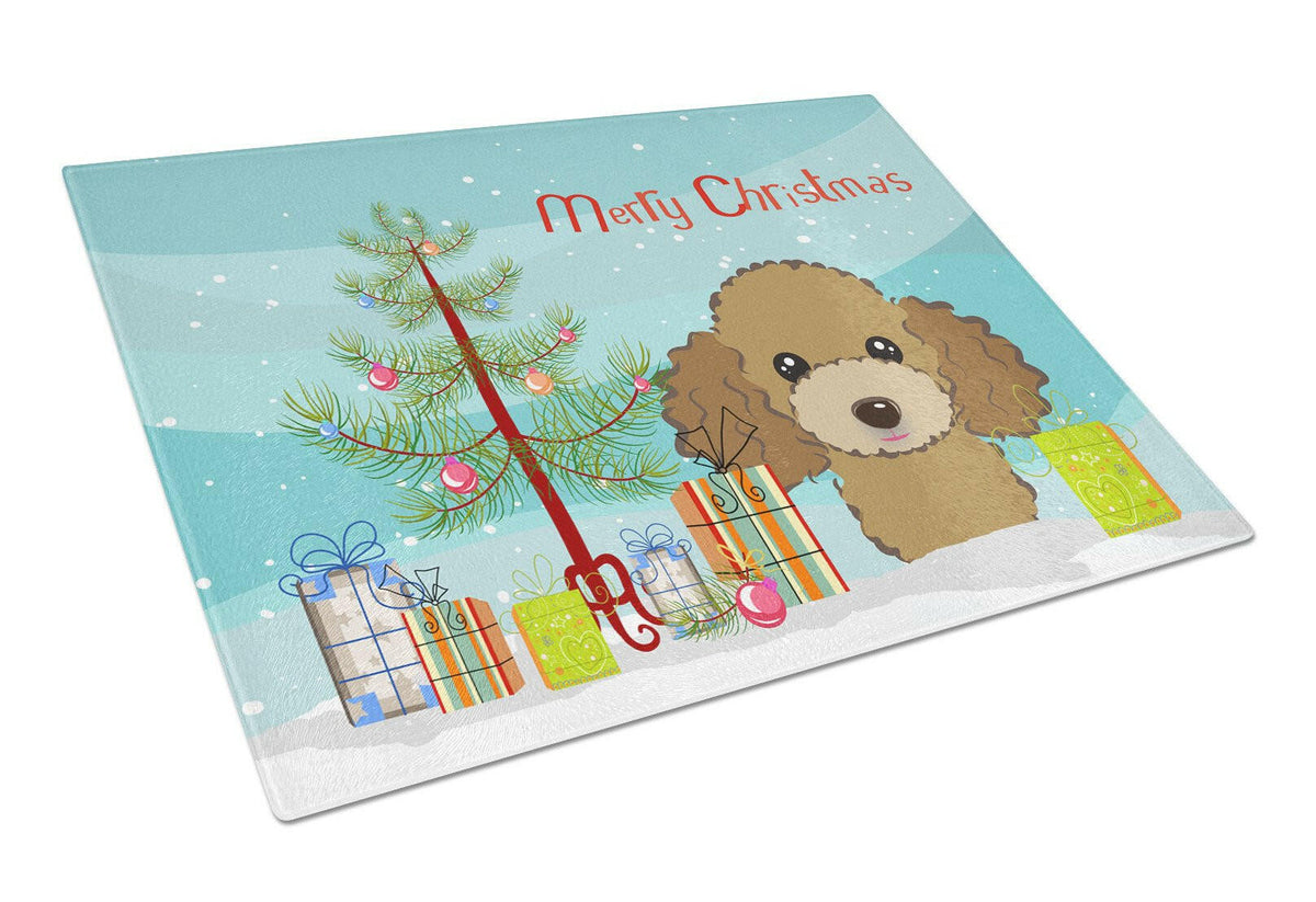 Christmas Tree and Chocolate Brown Poodle Glass Cutting Board Large BB1628LCB by Caroline&#39;s Treasures