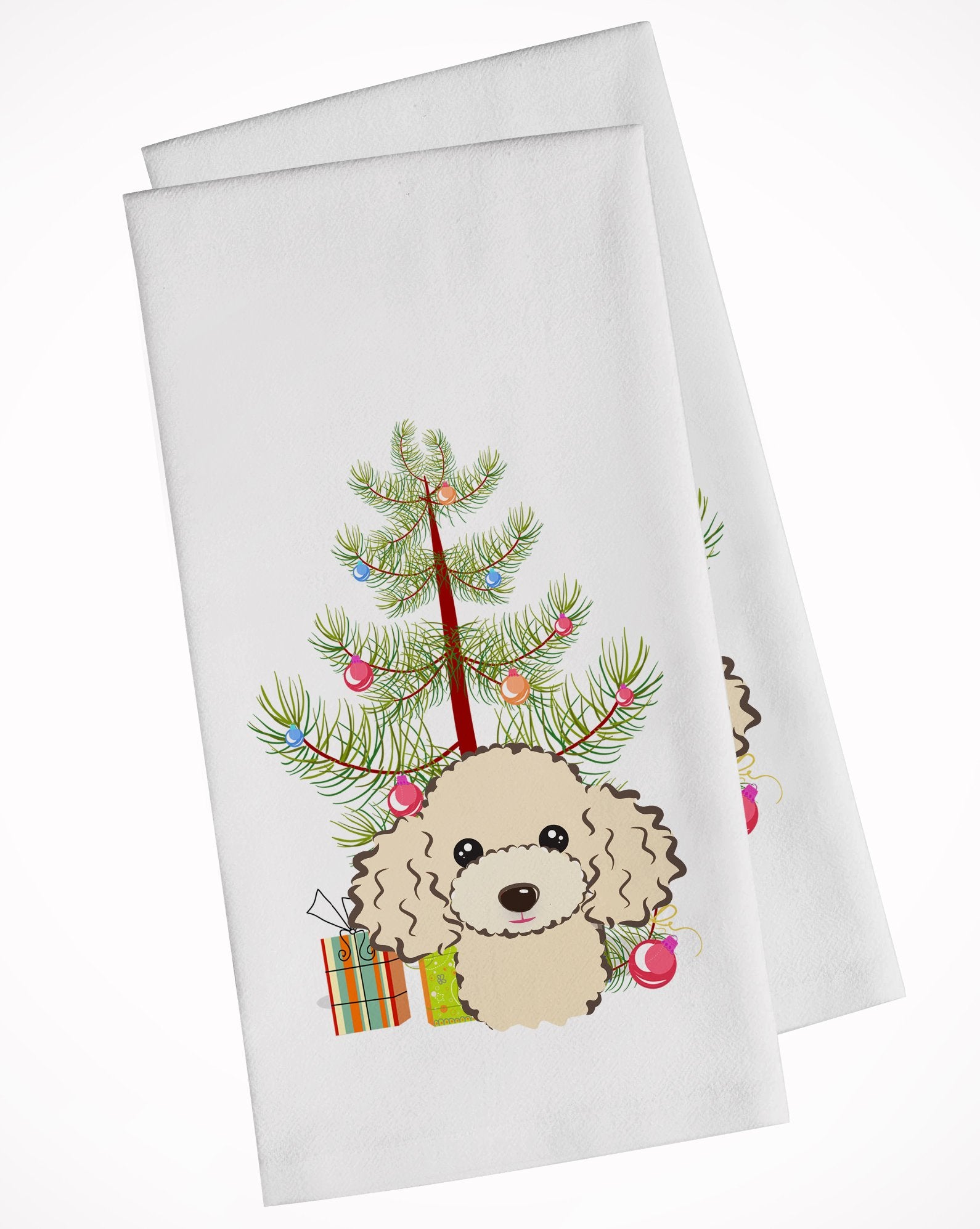 Christmas Tree and Buff Poodle White Kitchen Towel Set of 2 BB1630WTKT by Caroline's Treasures