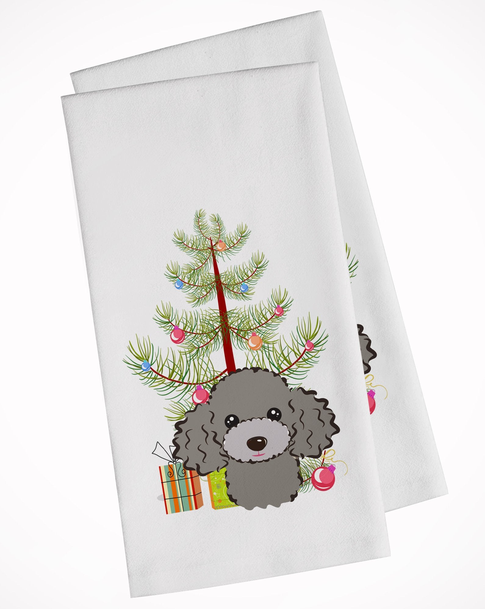 Christmas Tree and Silver Gray Poodle White Kitchen Towel Set of 2 BB1631WTKT by Caroline's Treasures