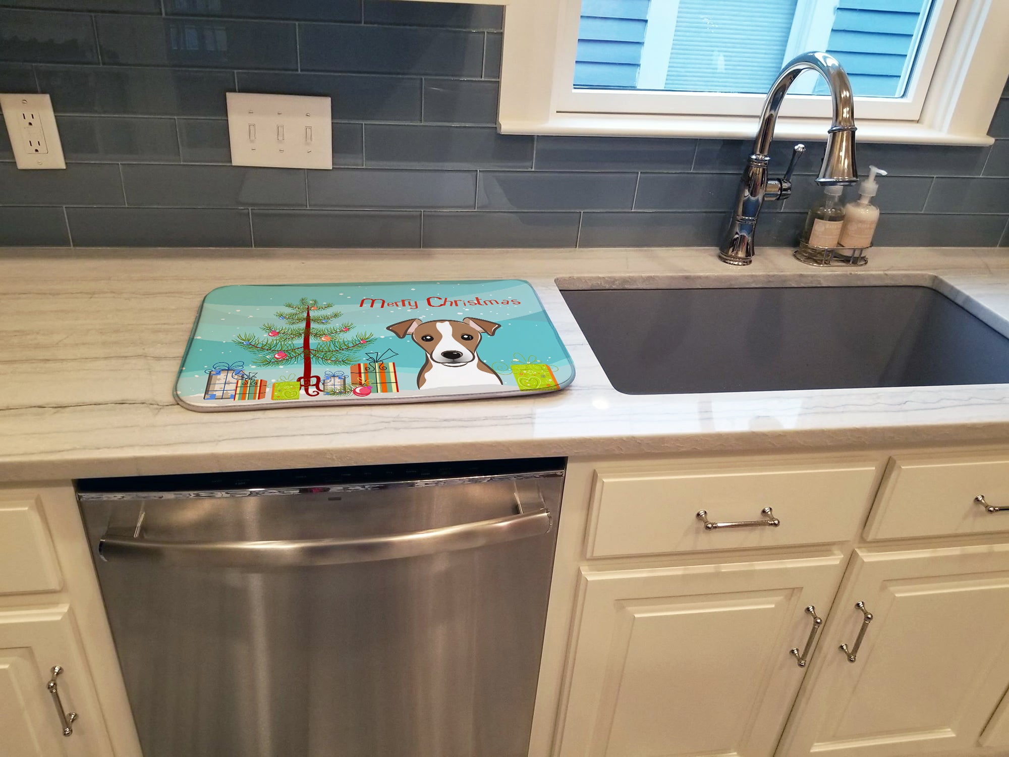 Christmas Tree and Jack Russell Terrier Dish Drying Mat BB1632DDM  the-store.com.