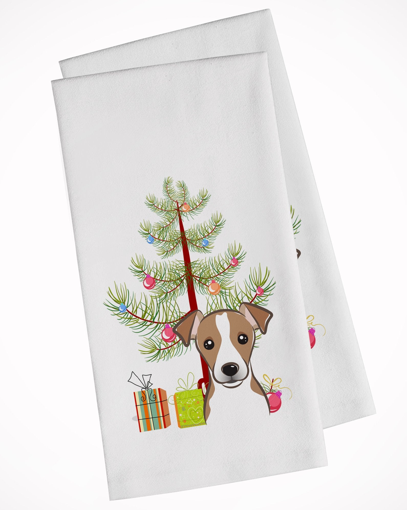 Christmas Tree and Jack Russell Terrier White Kitchen Towel Set of 2 BB1632WTKT by Caroline's Treasures