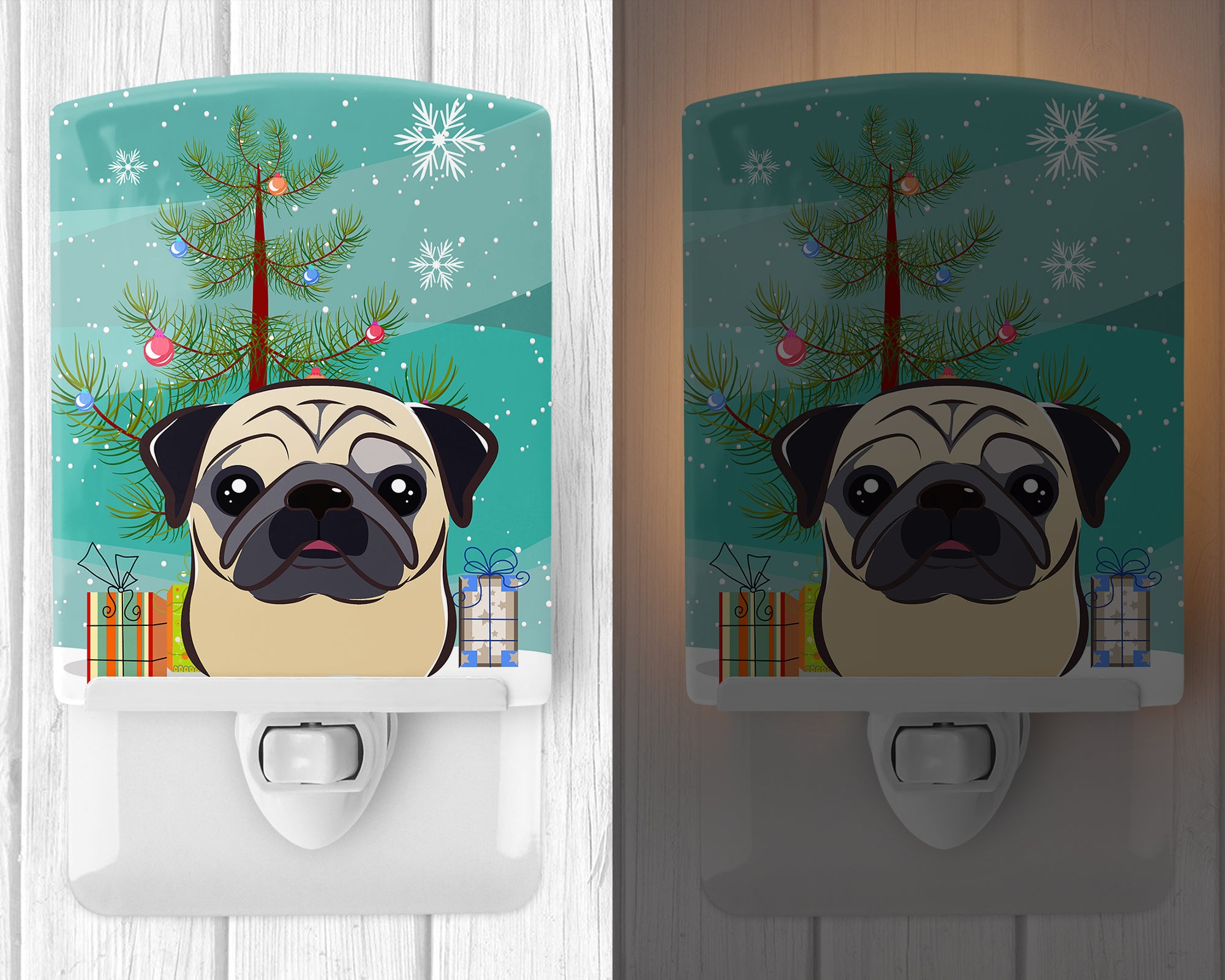 Christmas Tree and Fawn Pug Ceramic Night Light BB1634CNL - the-store.com