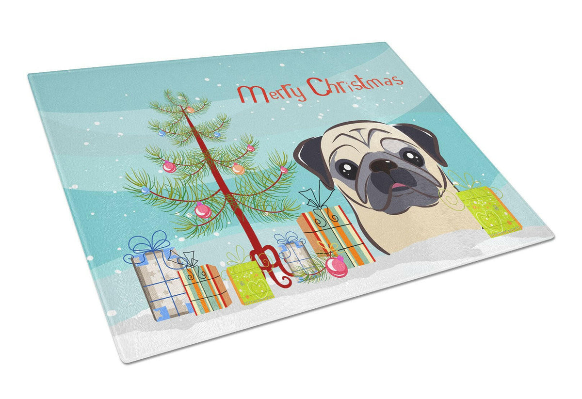 Christmas Tree and Fawn Pug Glass Cutting Board Large BB1634LCB by Caroline&#39;s Treasures