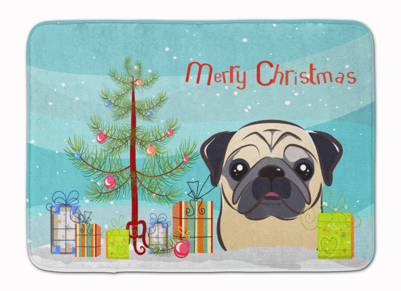 Christmas Tree and Fawn Pug Machine Washable Memory Foam Mat BB1634RUG - the-store.com