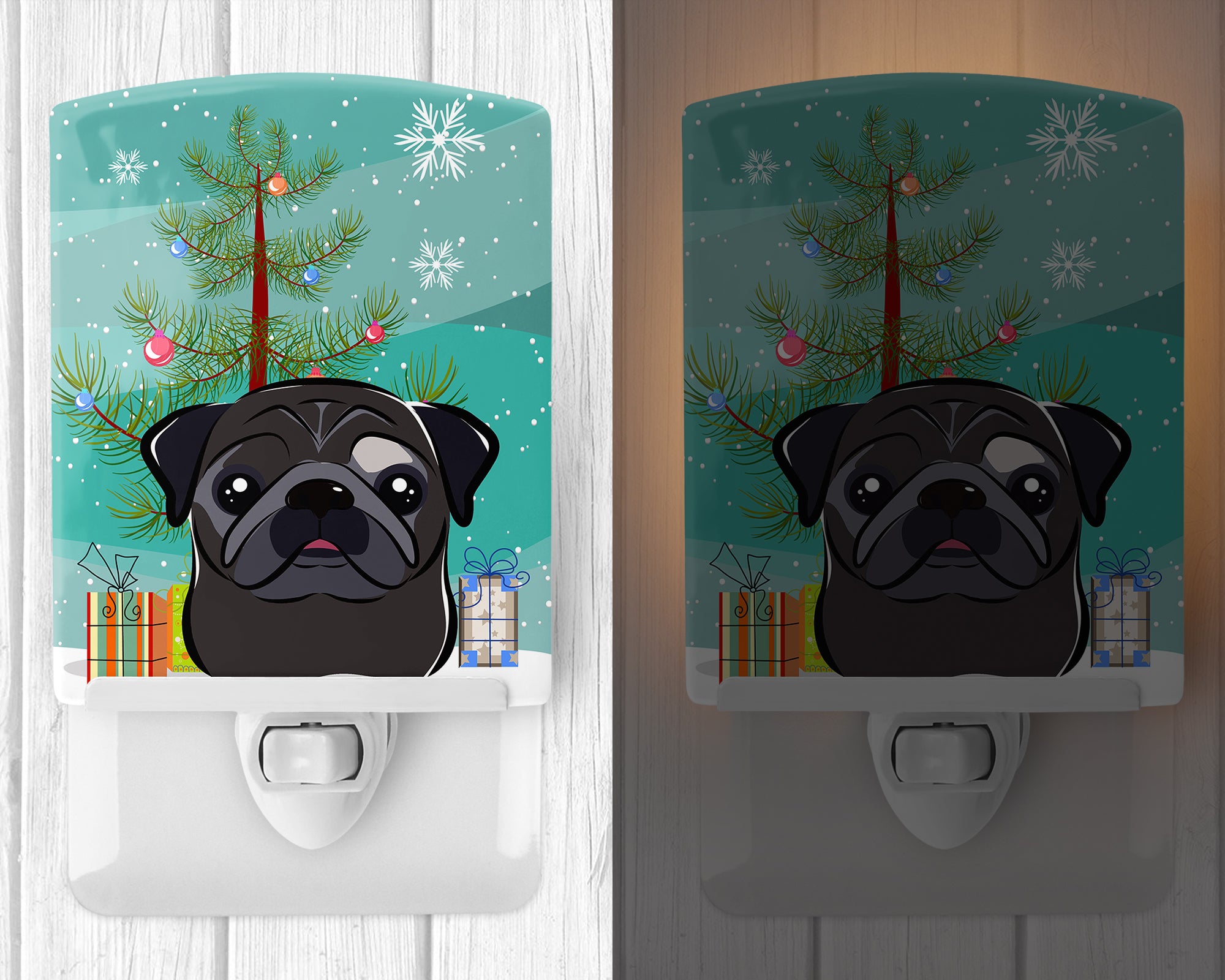 Christmas Tree and Black Pug Ceramic Night Light BB1635CNL - the-store.com