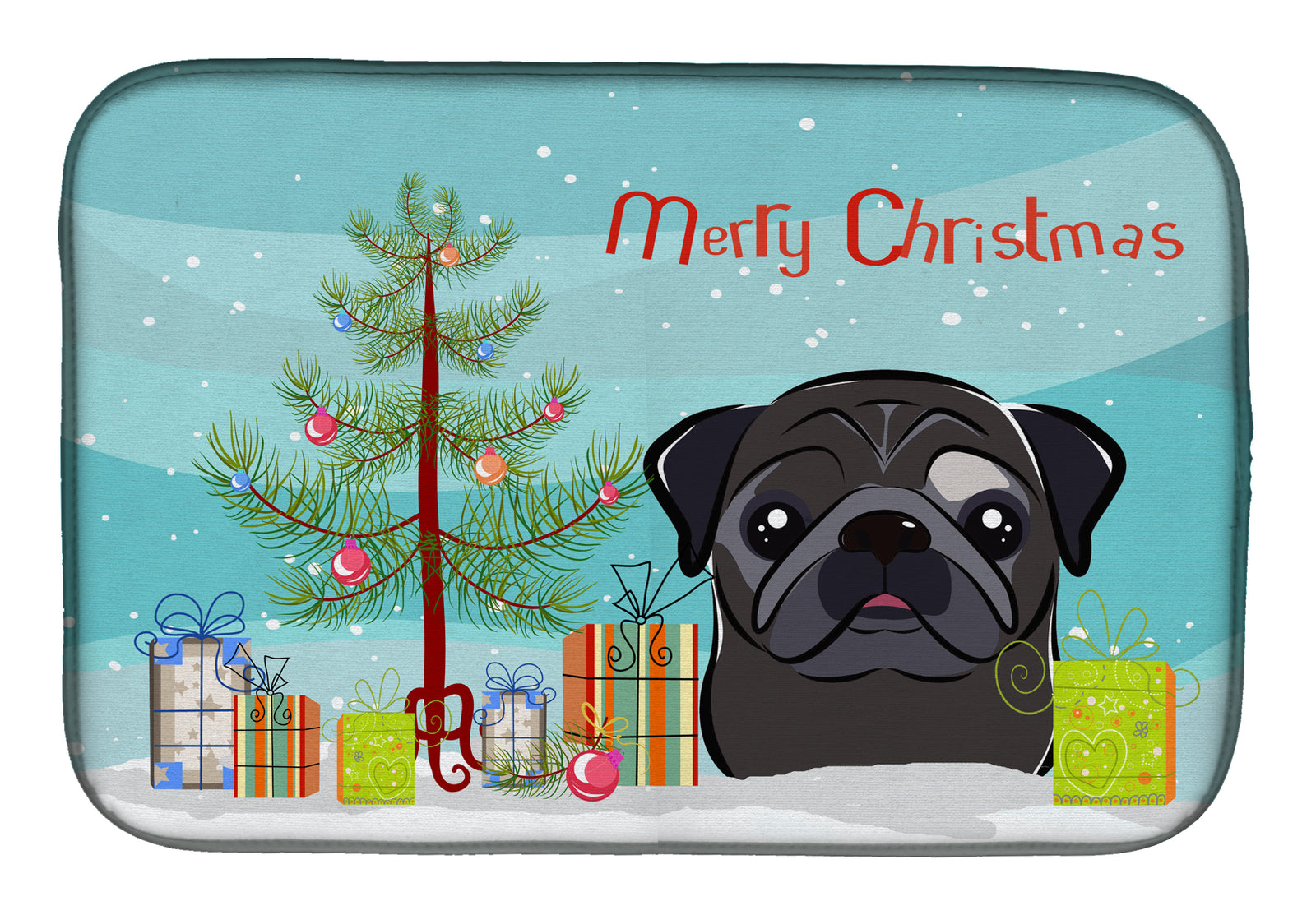 Christmas Tree and Black Pug Dish Drying Mat BB1635DDM  the-store.com.