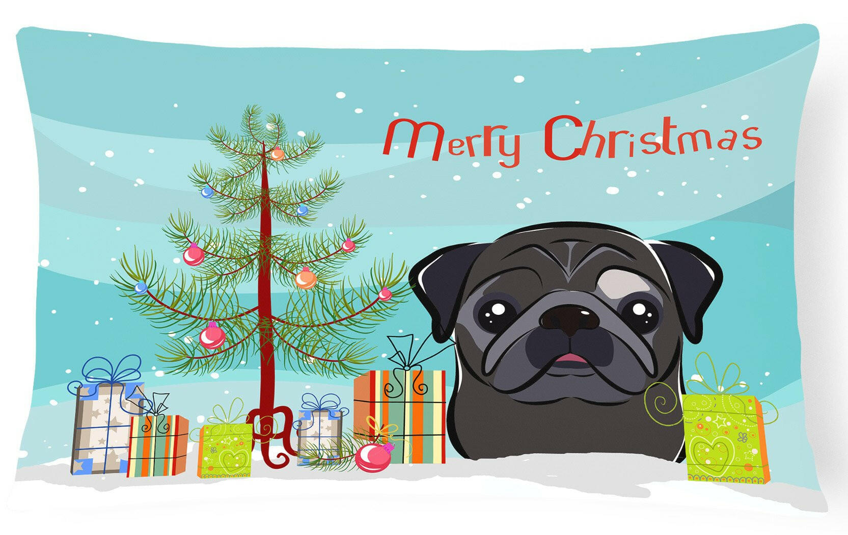 Christmas Tree and Black Pug Fabric Decorative Pillow BB1635PW1216 by Caroline's Treasures