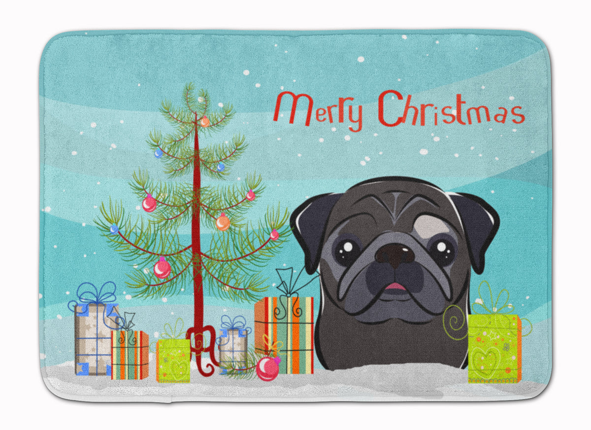 Christmas Tree and Black Pug Machine Washable Memory Foam Mat BB1635RUG - the-store.com