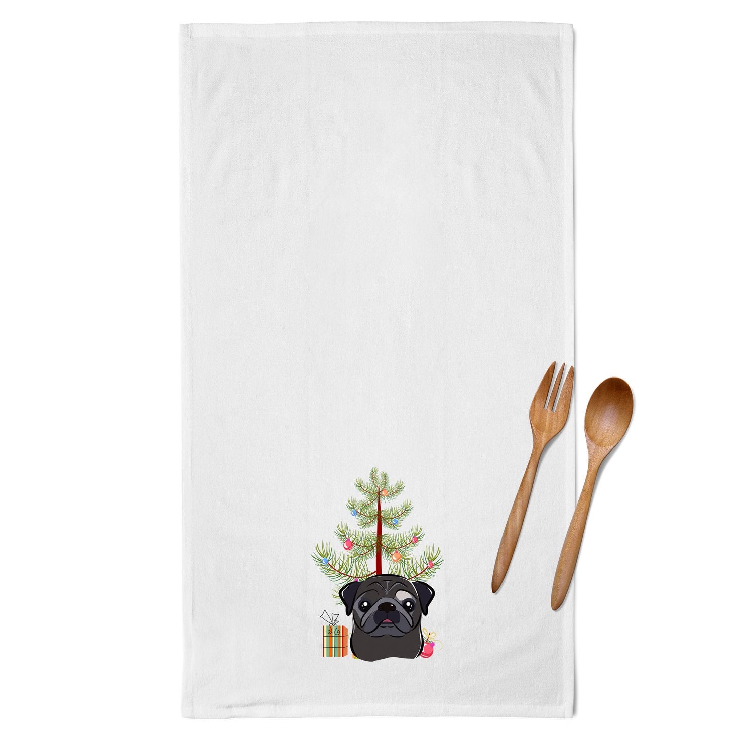 Christmas Tree and Black Pug White Kitchen Towel Set of 2 BB1635WTKT by Caroline's Treasures