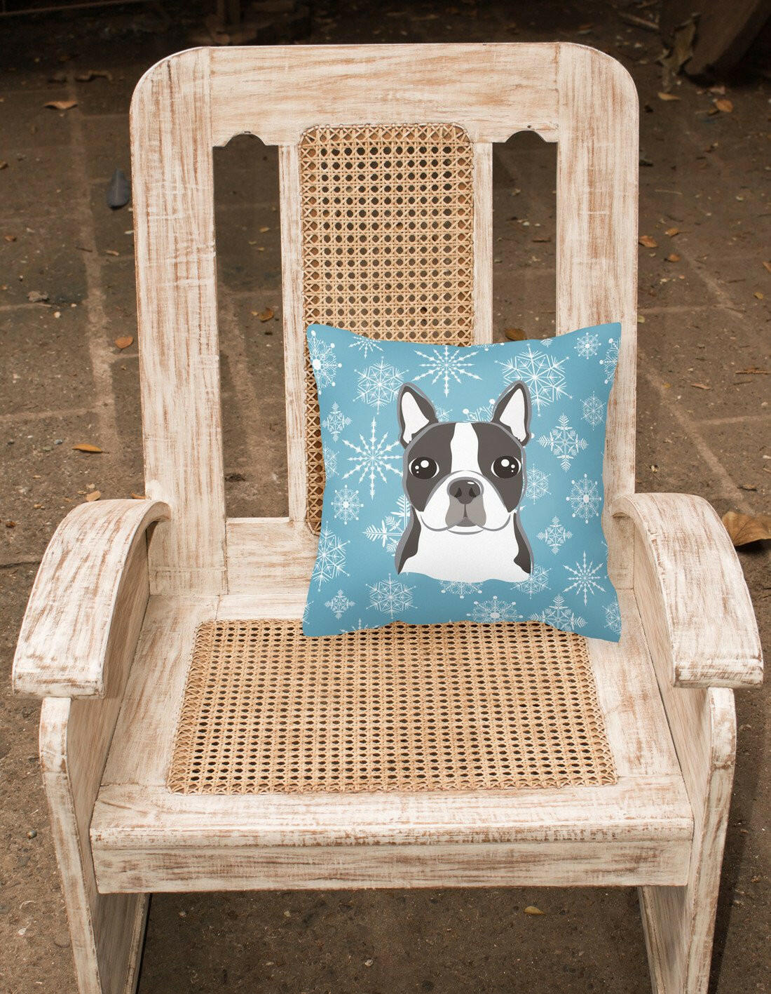 Snowflake Boston Terrier Fabric Decorative Pillow BB1637PW1414 - the-store.com