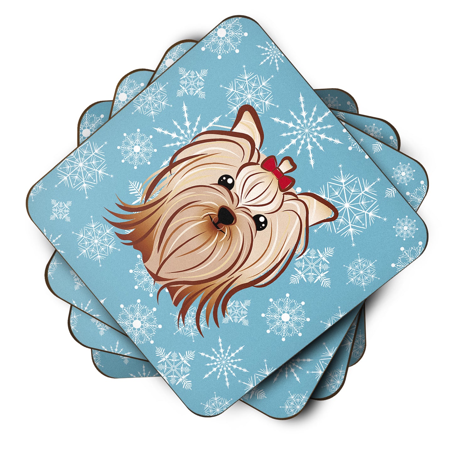 Set of 4 Snowflake Yorkie Yorkshire Terrier Foam Coasters BB1638FC - the-store.com