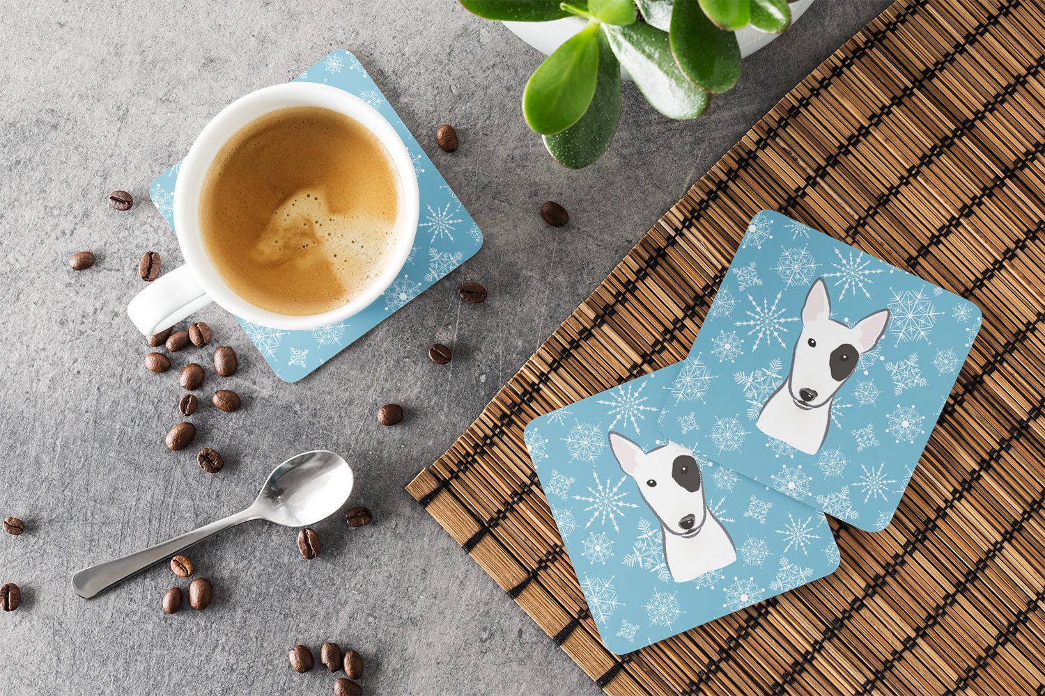 Set of 4 Snowflake Bull Terrier Foam Coasters BB1643FC - the-store.com