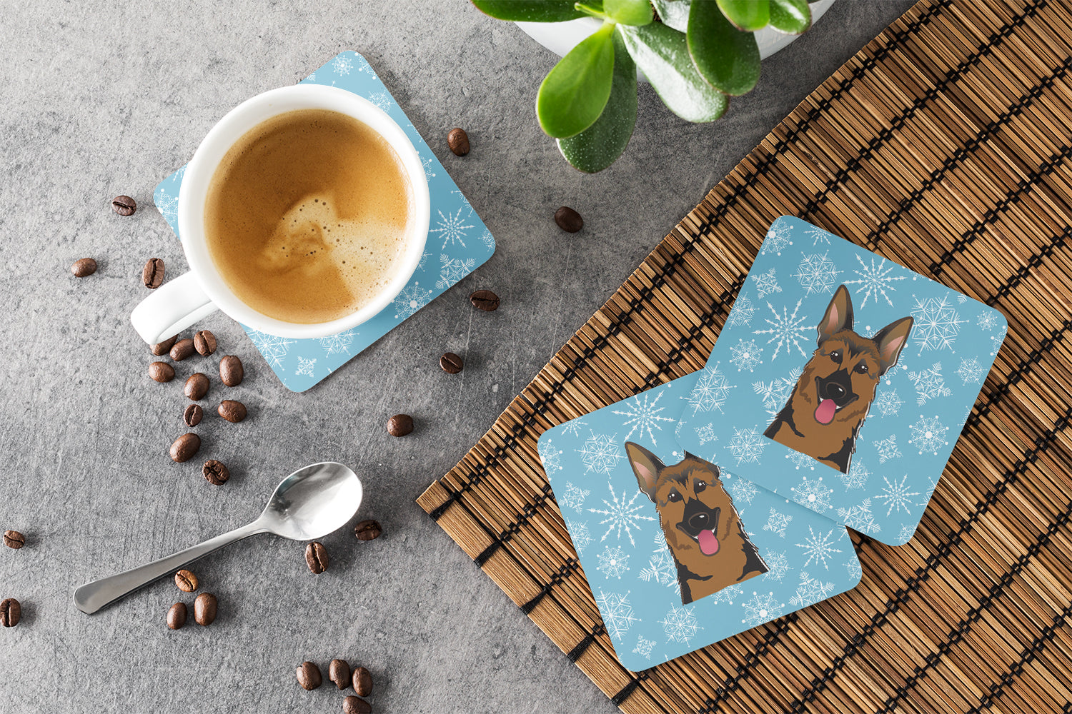 Set of 4 Snowflake German Shepherd Foam Coasters BB1645FC - the-store.com