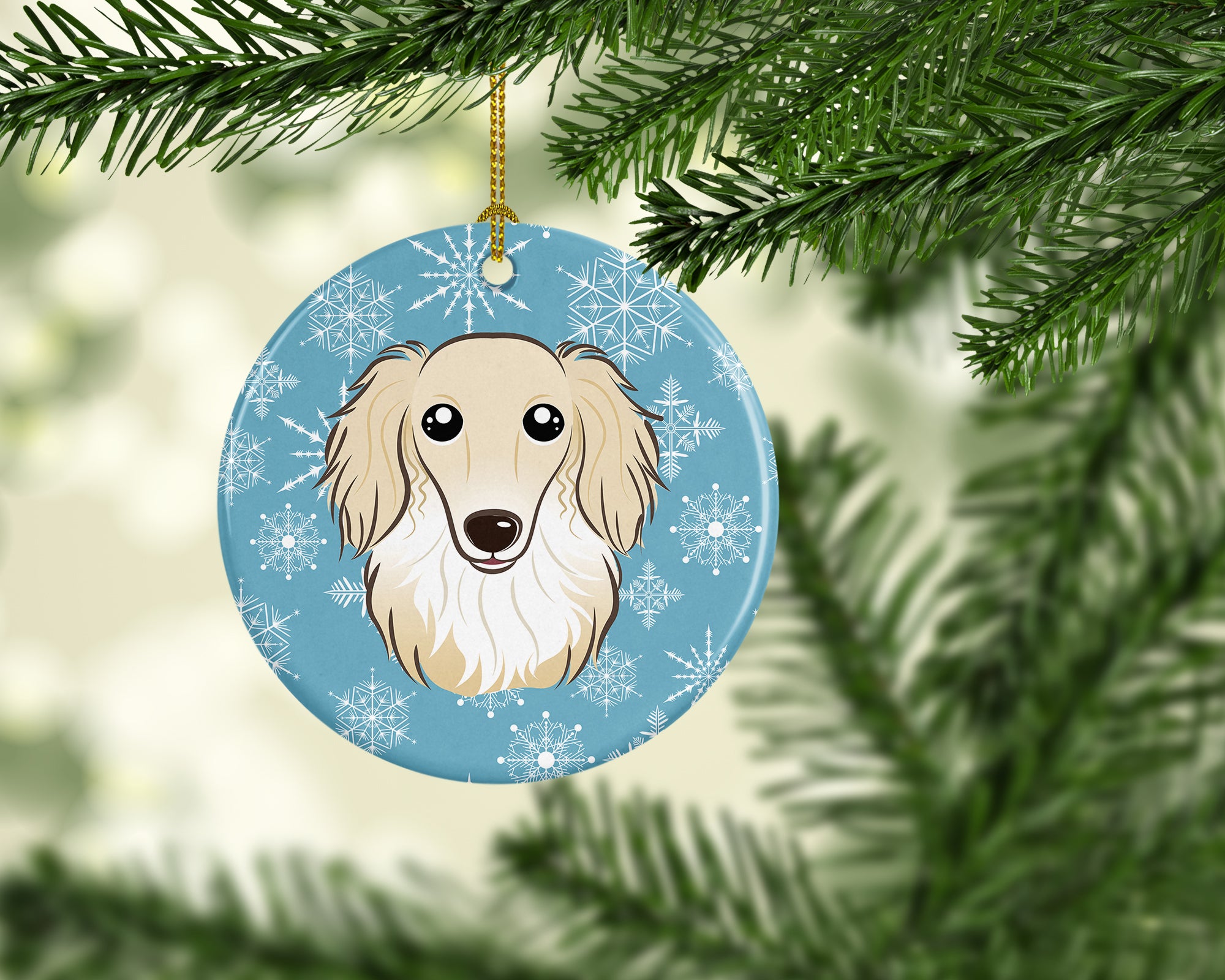 Snowflake Longhair Creme Dachshund Ceramic Ornament BB1646CO1 - the-store.com