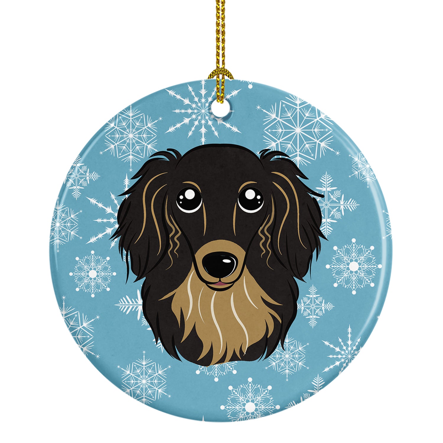 Snowflake Longhair Black and Tan Dachshund Ceramic Ornament BB1647CO1 - the-store.com