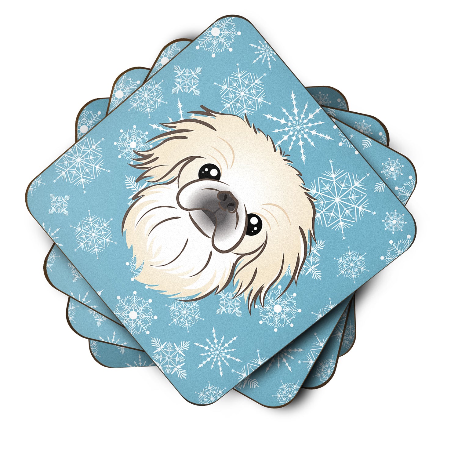 Set of 4 Snowflake Pekingese Foam Coasters BB1655FC - the-store.com