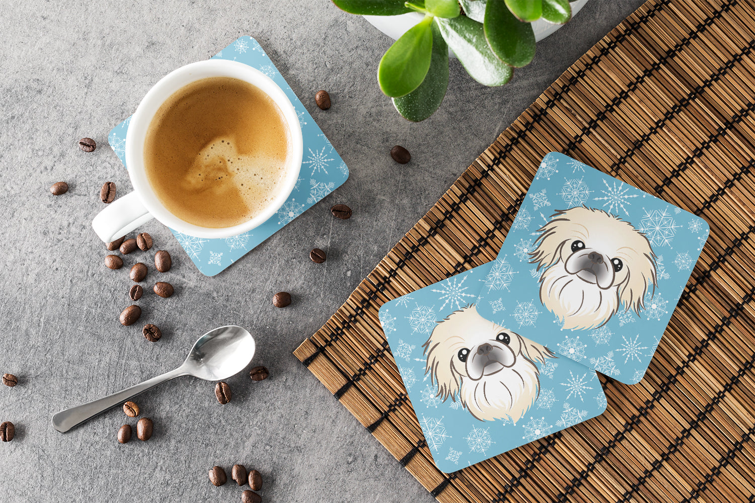 Set of 4 Snowflake Pekingese Foam Coasters BB1655FC - the-store.com