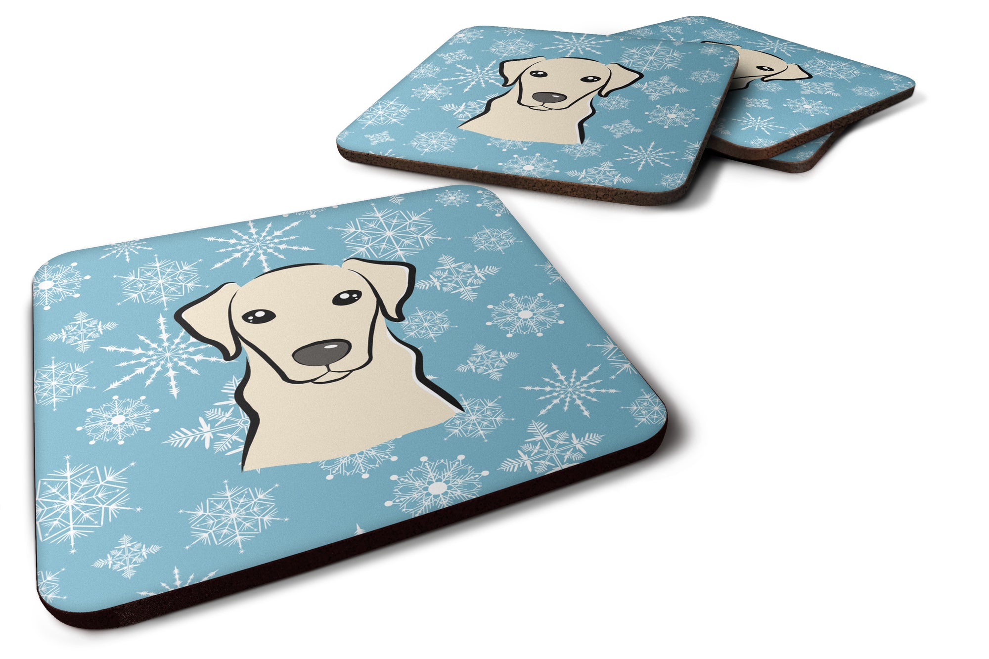 Set of 4 Snowflake Yellow Labrador Foam Coasters BB1656FC - the-store.com