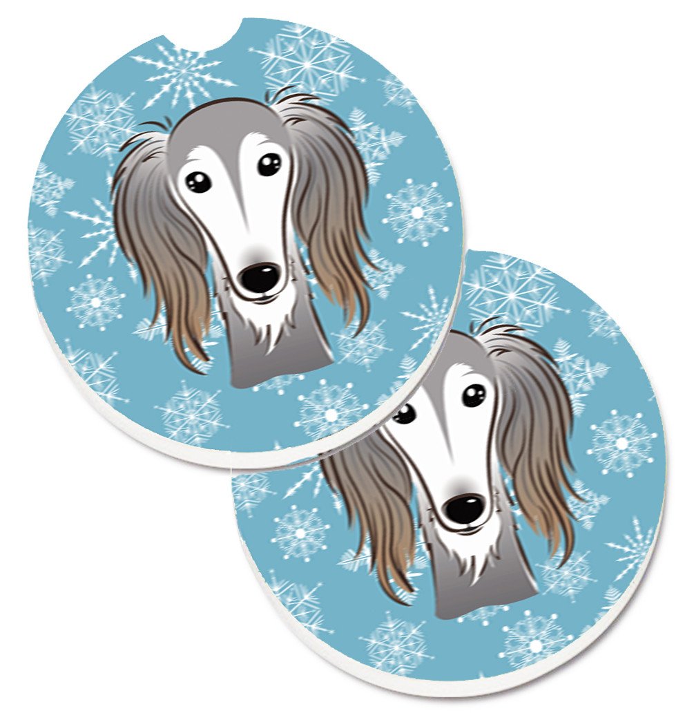 Snowflake Saluki Set of 2 Cup Holder Car Coasters BB1663CARC by Caroline&#39;s Treasures