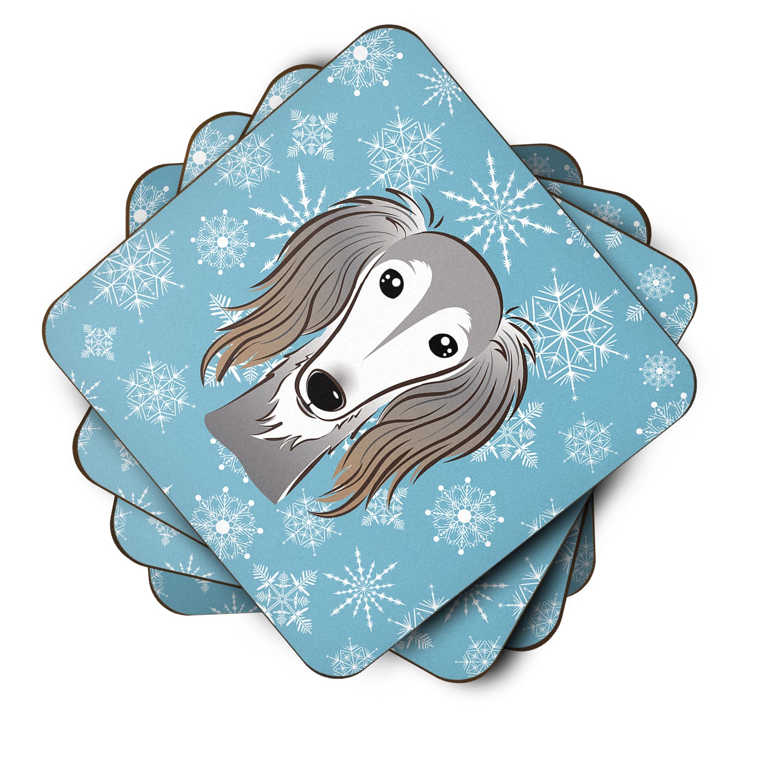 Set of 4 Snowflake Saluki Foam Coasters BB1663FC - the-store.com