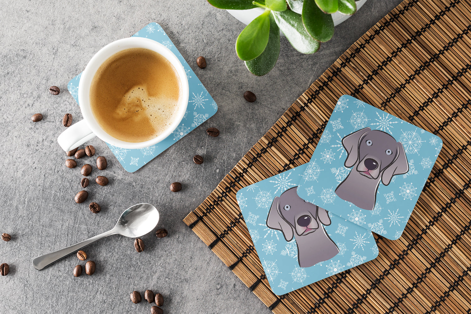 Set of 4 Snowflake Weimaraner Foam Coasters BB1665FC - the-store.com