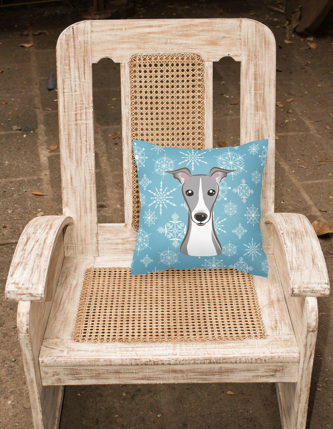 Snowflake Italian Greyhound Fabric Decorative Pillow BB1670PW1414 - the-store.com