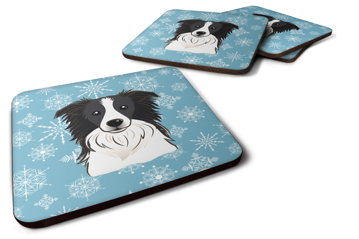 Set of 4 Snowflake Border Collie Foam Coasters BB1675FC - the-store.com