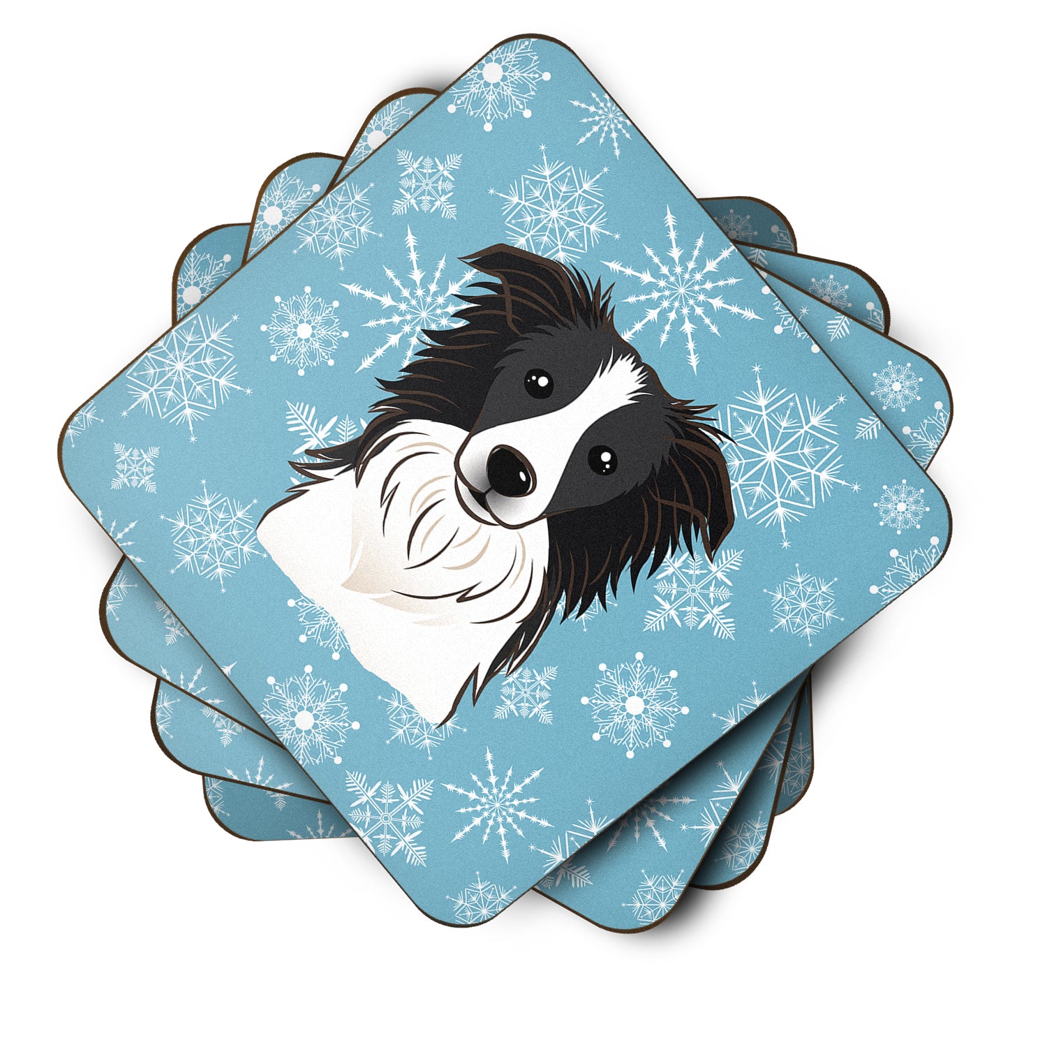 Set of 4 Snowflake Border Collie Foam Coasters BB1675FC - the-store.com