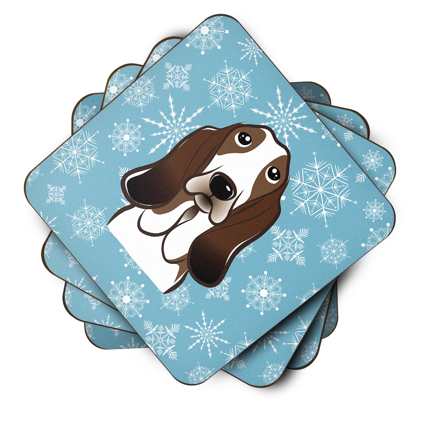 Set of 4 Snowflake Basset Hound Foam Coasters BB1677FC - the-store.com