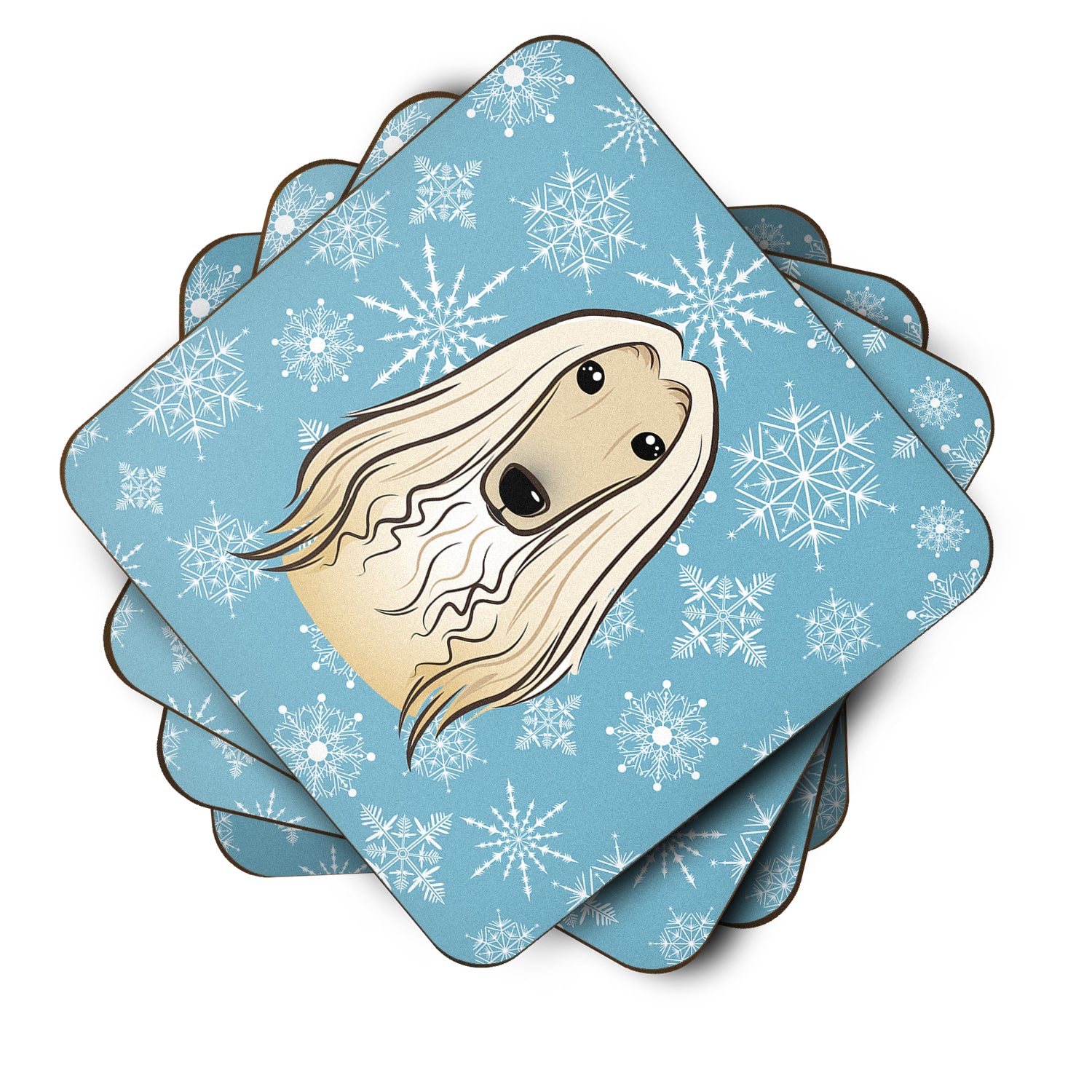 Set of 4 Snowflake Afghan Hound Foam Coasters BB1678FC - the-store.com