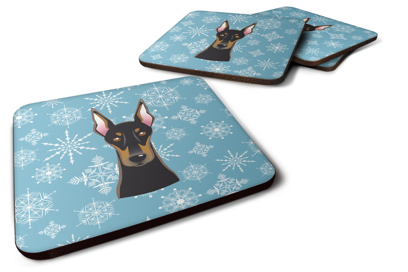 Set of 4 Snowflake Doberman Foam Coasters BB1679FC - the-store.com