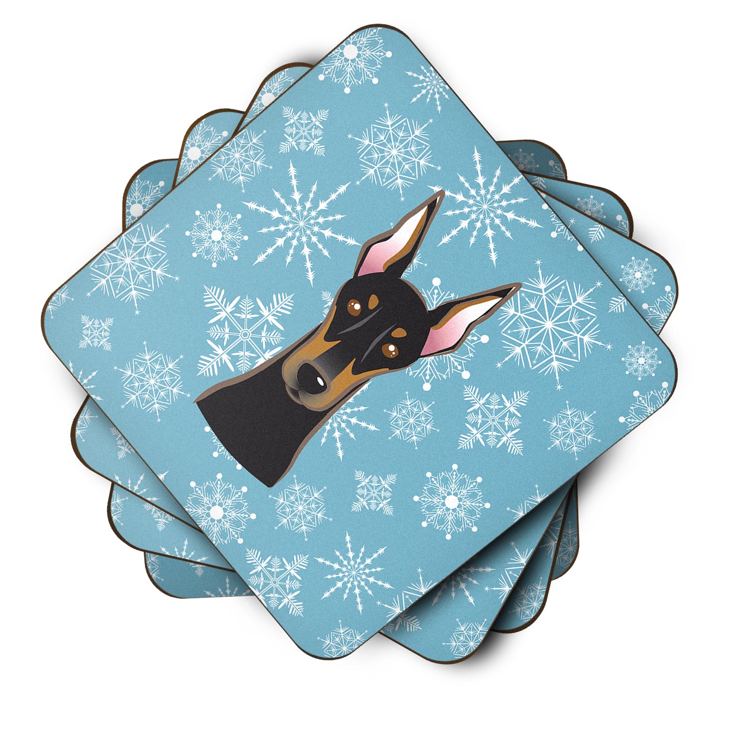 Set of 4 Snowflake Doberman Foam Coasters BB1679FC - the-store.com