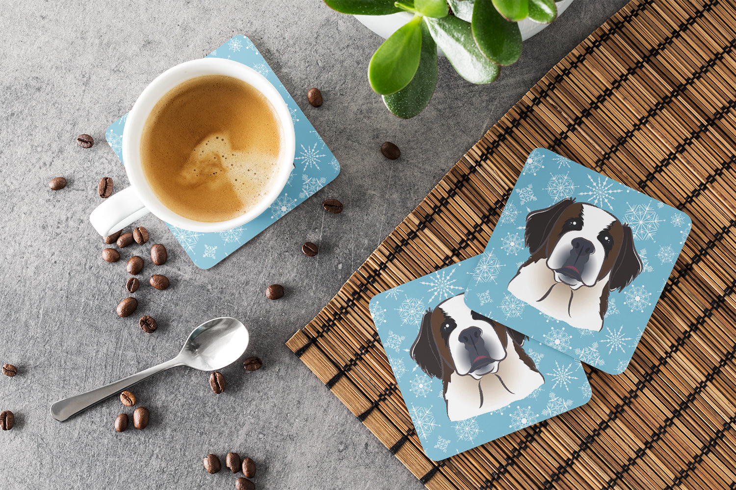 Set of 4 Snowflake Saint Bernard Foam Coasters BB1680FC - the-store.com