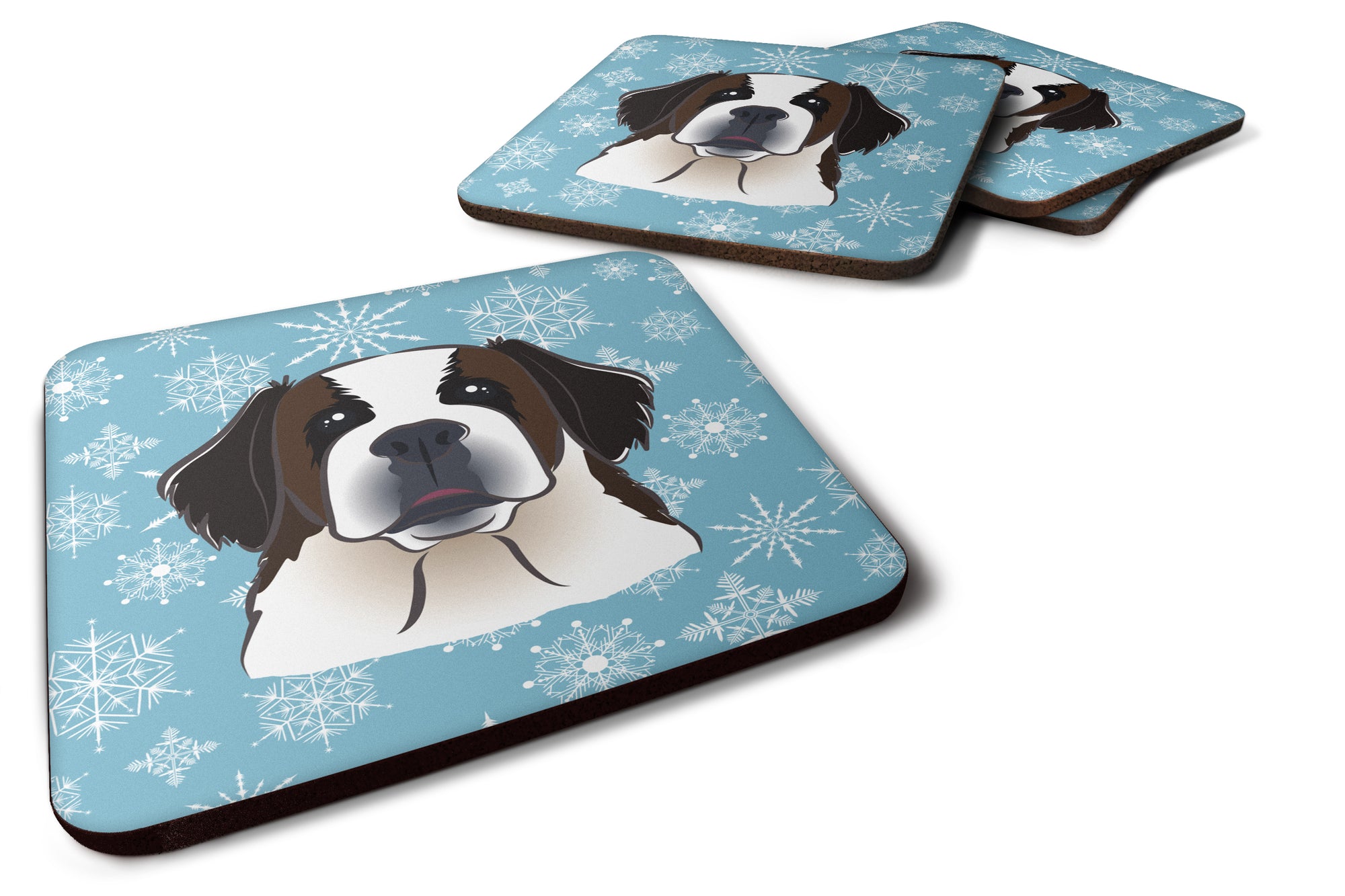 Set of 4 Snowflake Saint Bernard Foam Coasters BB1680FC - the-store.com