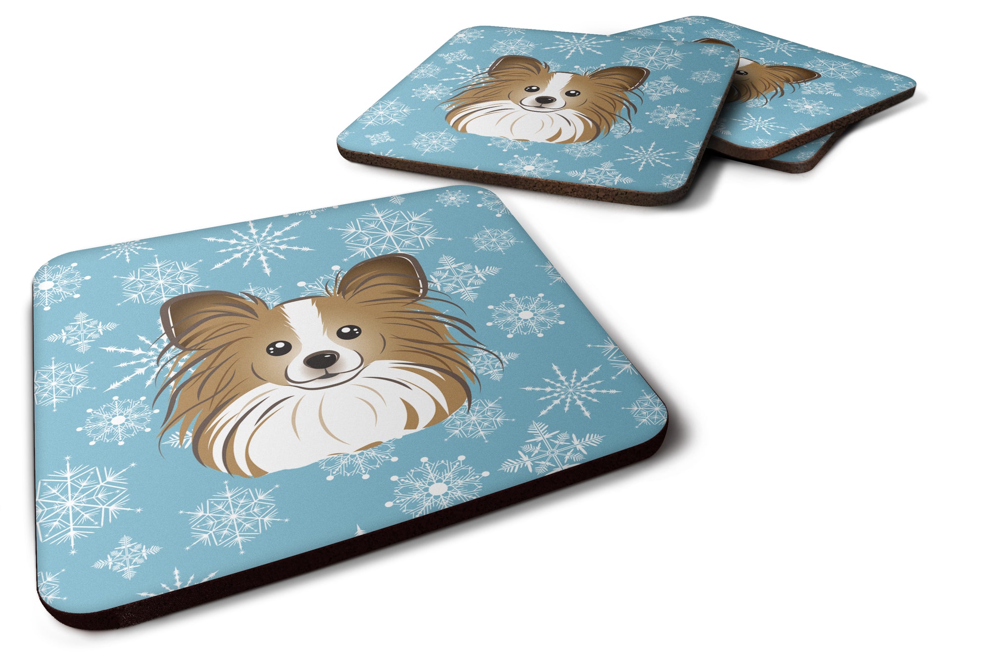 Set of 4 Snowflake Papillon Foam Coasters BB1682FC - the-store.com