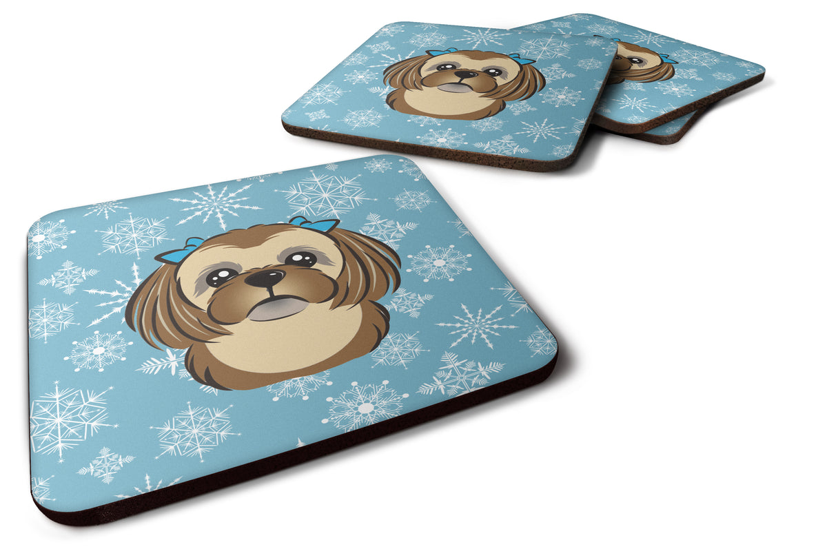 Set of 4 Snowflake Chocolate Brown Shih Tzu Foam Coasters BB1683FC - the-store.com