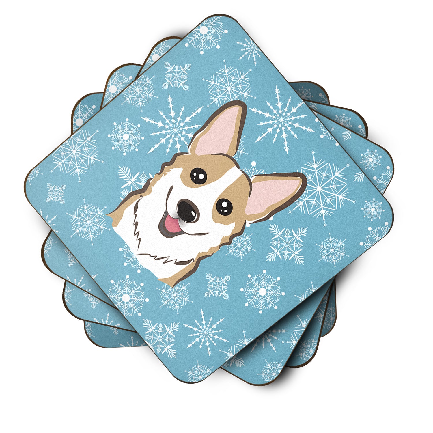 Set of 4 Snowflake Sable Corgi Foam Coasters BB1687FC - the-store.com