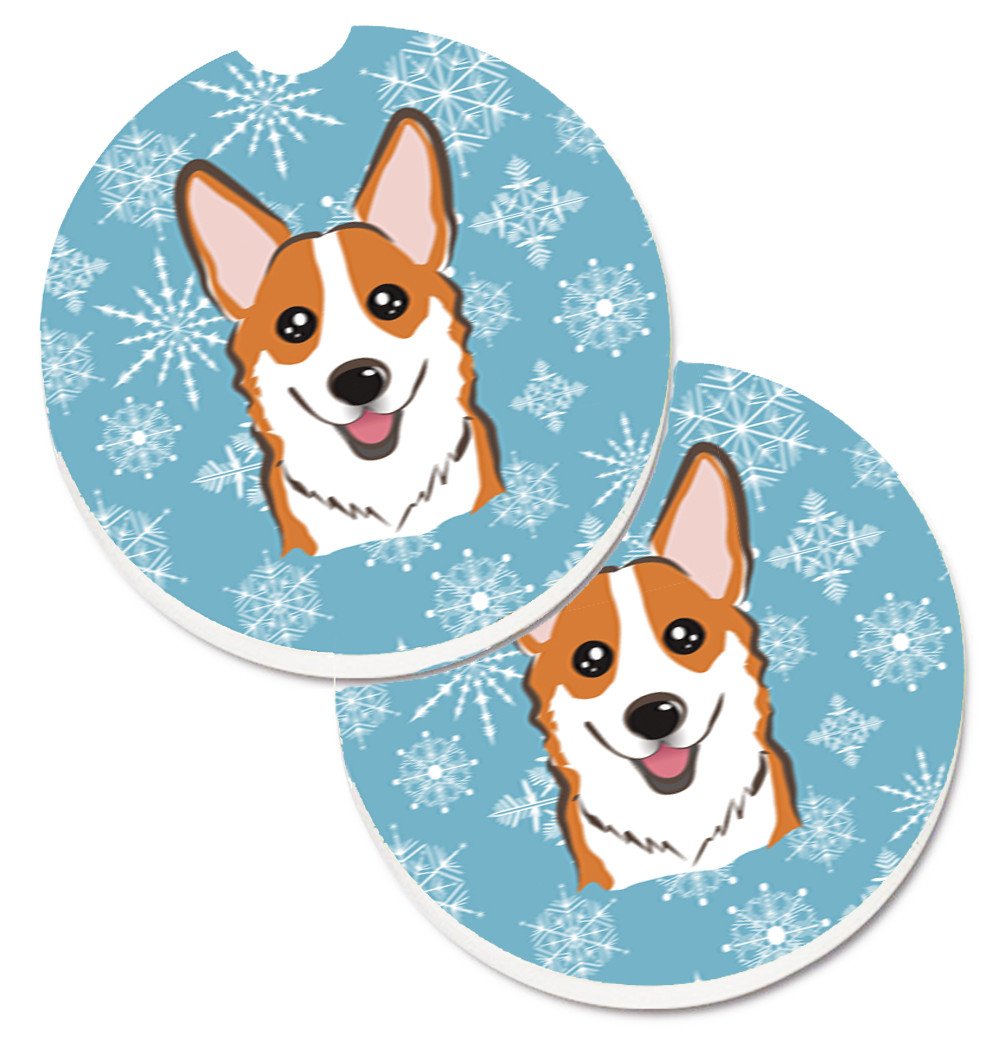 Snowflake Red Corgi Set of 2 Cup Holder Car Coasters BB1688CARC by Caroline's Treasures