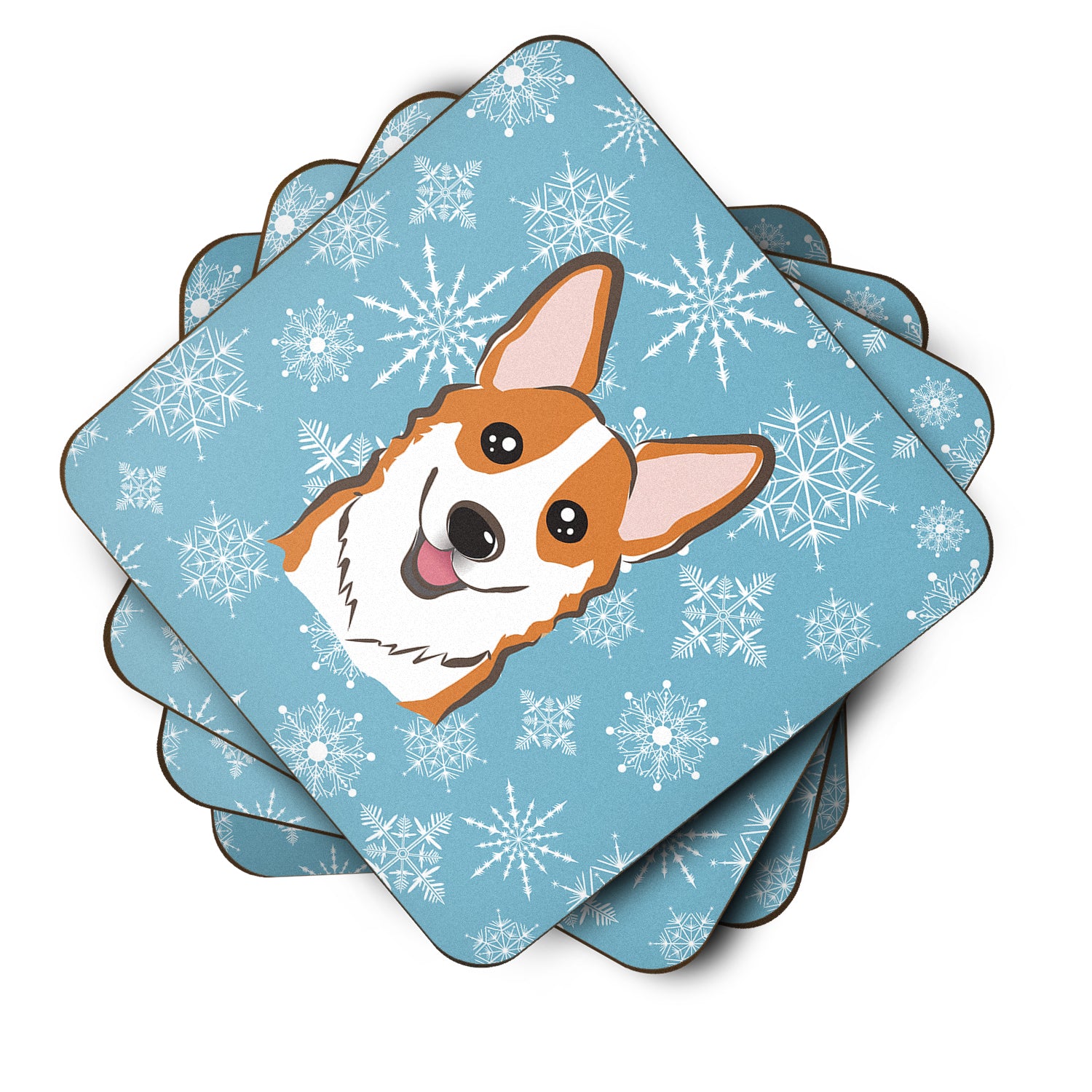 Set of 4 Snowflake Red Corgi Foam Coasters BB1688FC - the-store.com