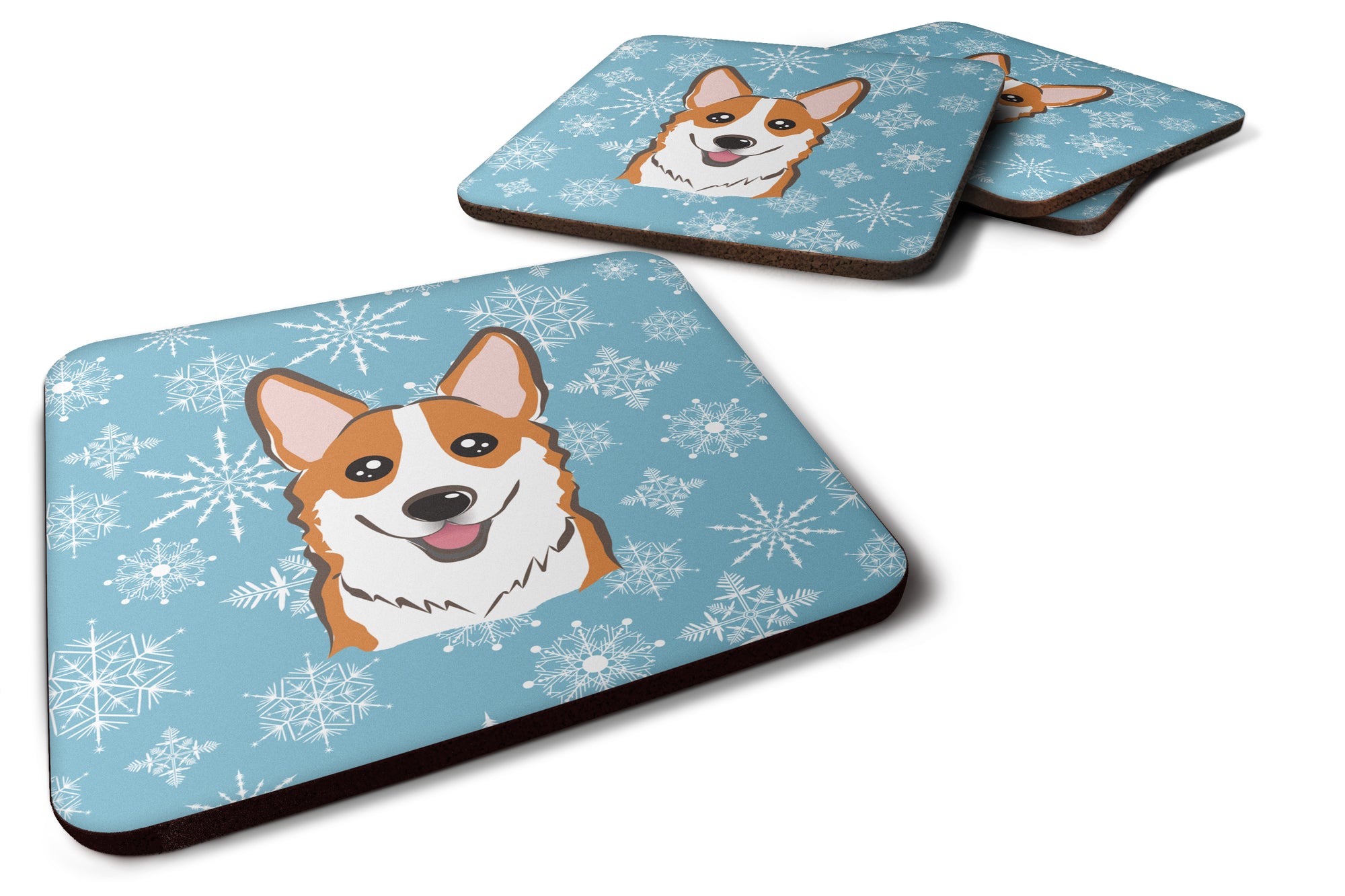 Set of 4 Snowflake Red Corgi Foam Coasters BB1688FC - the-store.com