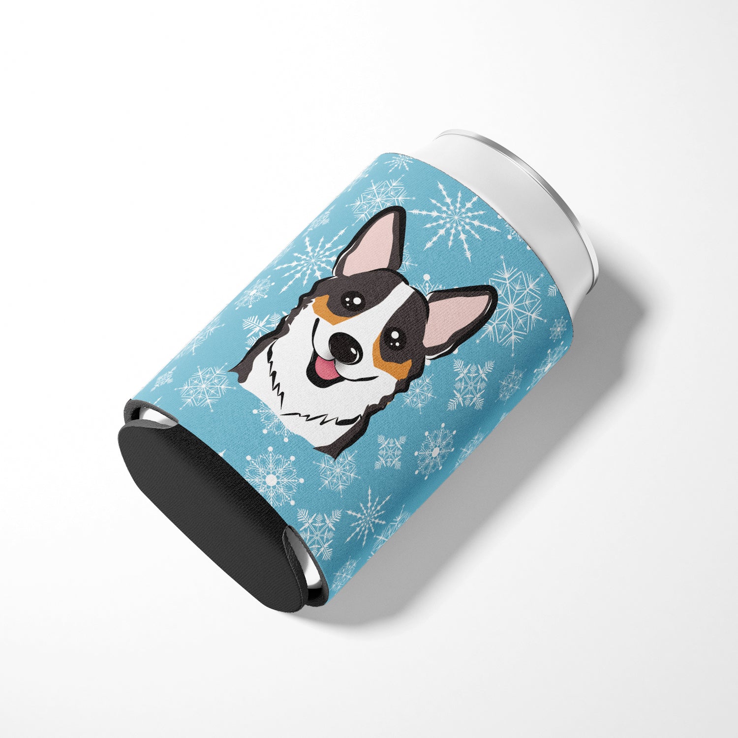 Snowflake Tricolor Corgi Can or Bottle Hugger BB1689CC.