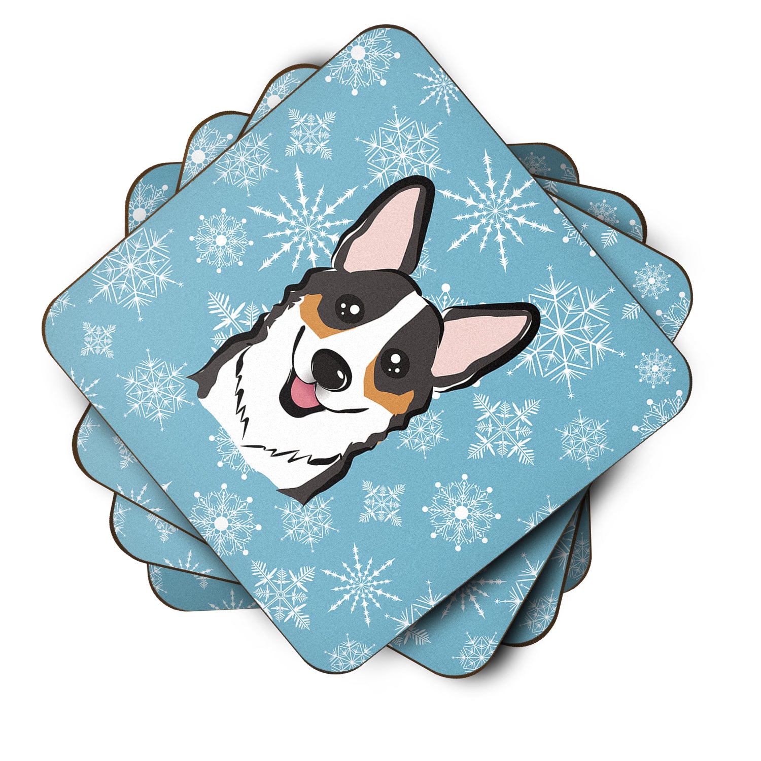 Set of 4 Snowflake Tricolor Corgi Foam Coasters BB1689FC - the-store.com