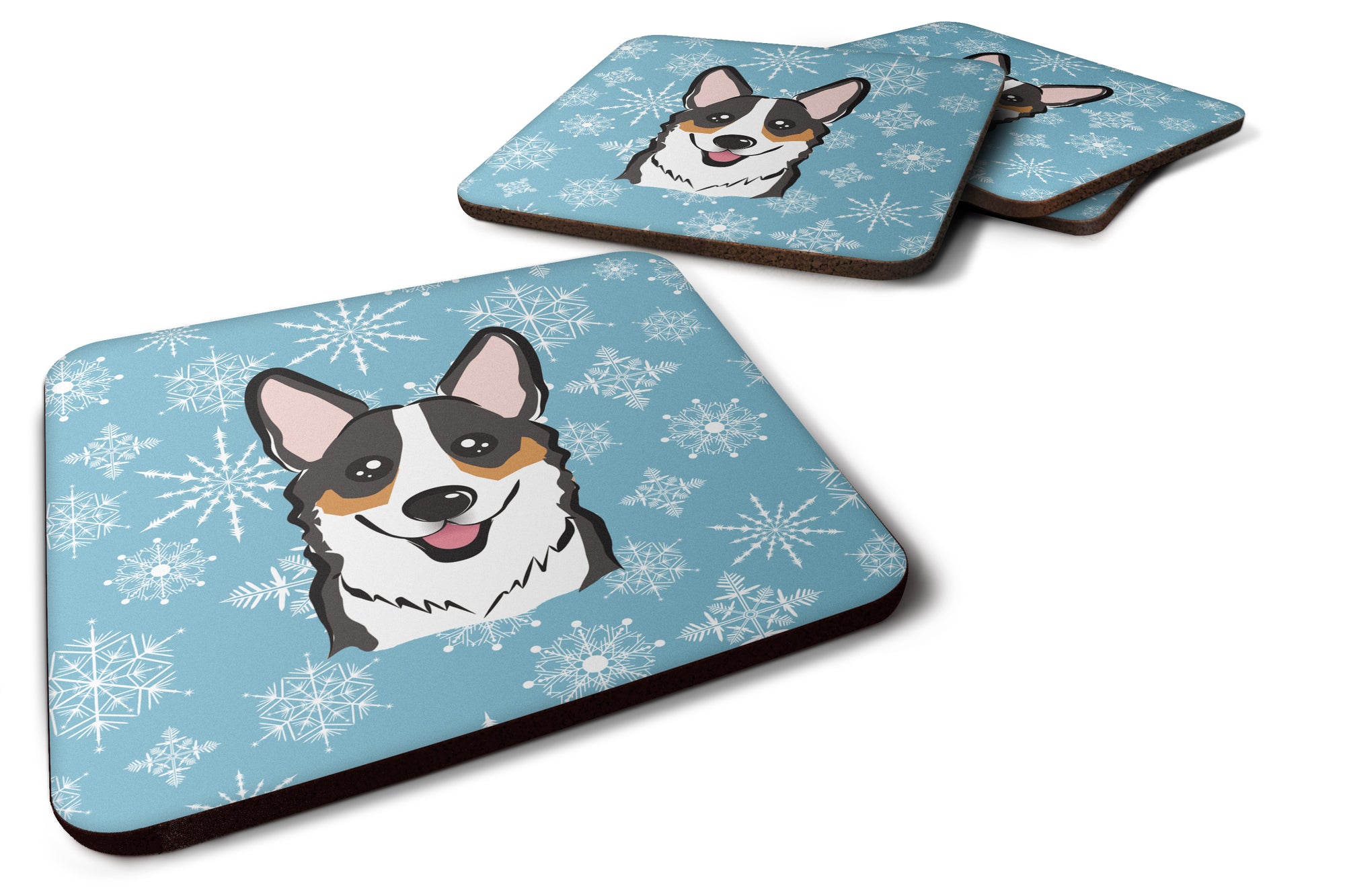 Set of 4 Snowflake Tricolor Corgi Foam Coasters BB1689FC - the-store.com