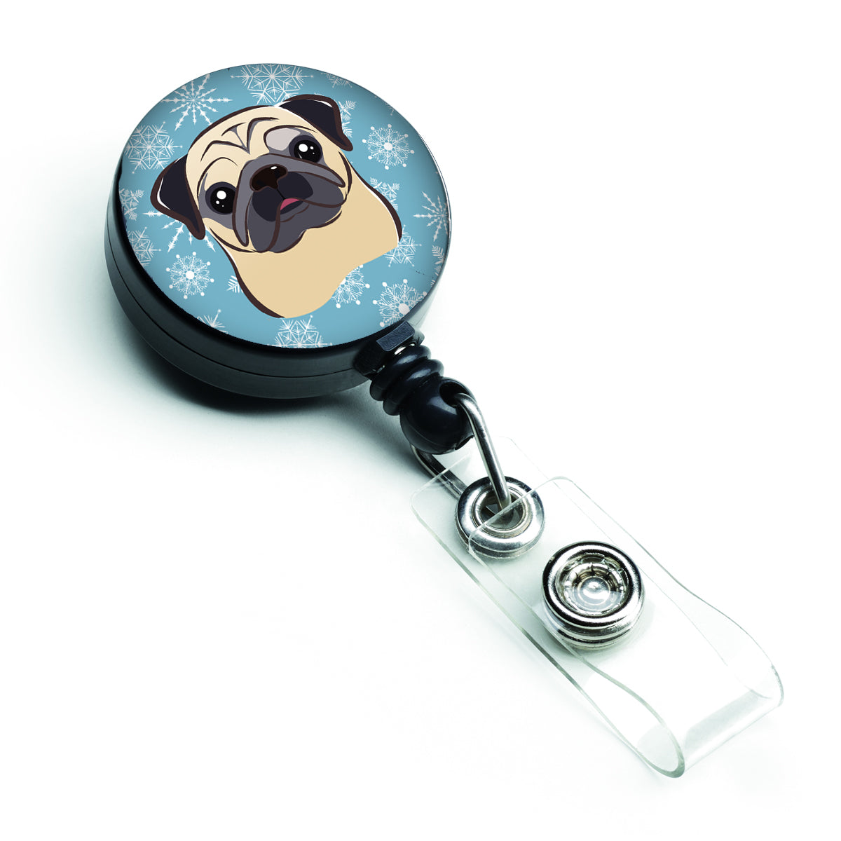 Snowflake Fawn Pug Retractable Badge Reel BB1696BR.