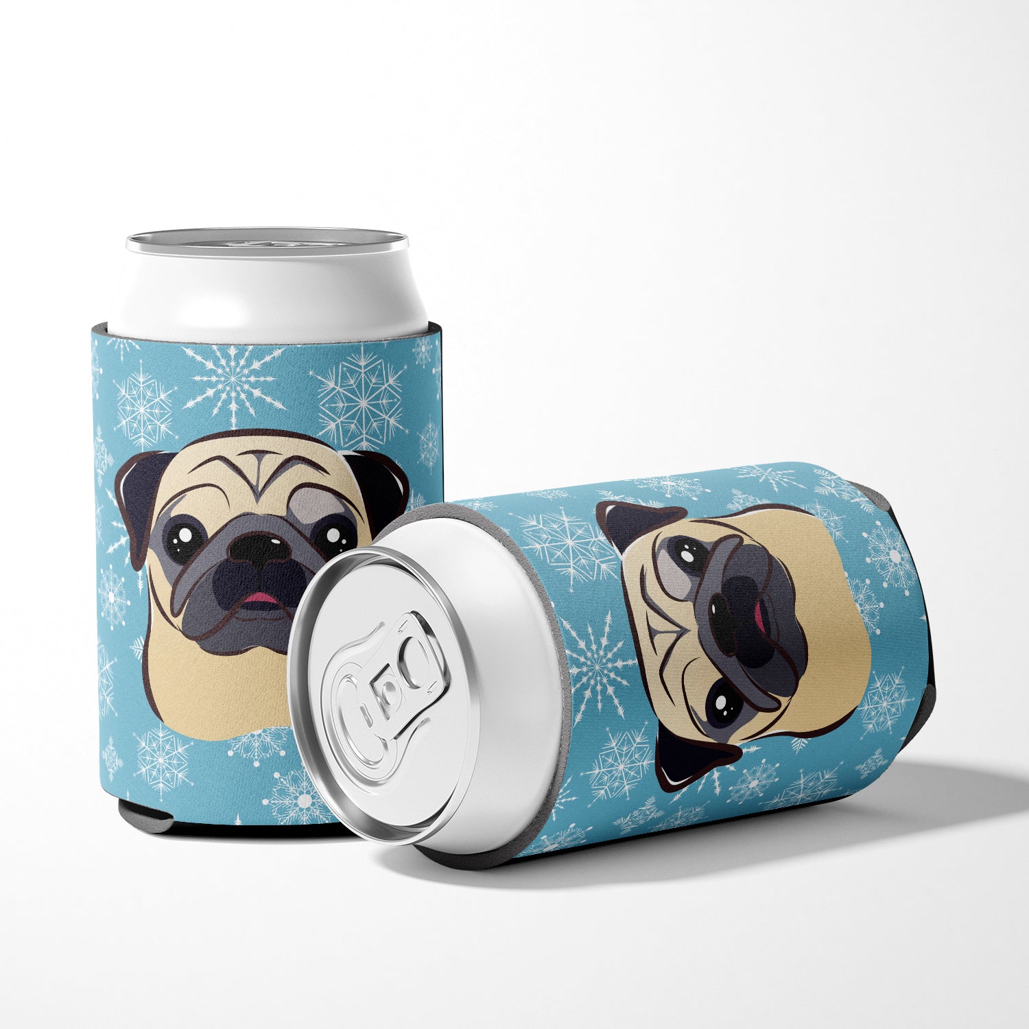 Snowflake Fawn Pug Can or Bottle Hugger BB1696CC.